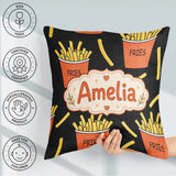 Custom Name Cute French Fries Cartoon Snack Food Black Seamless Square Filled Cushion Throw Pillow Sofa Bed Home Decor Zip Washable UK Made