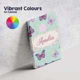 Personalised Name Pink Purple Butterfly Floral Teal Background Custom Modern Room Accent Canvas Wall Art Print Decor Picture Ready to Hang