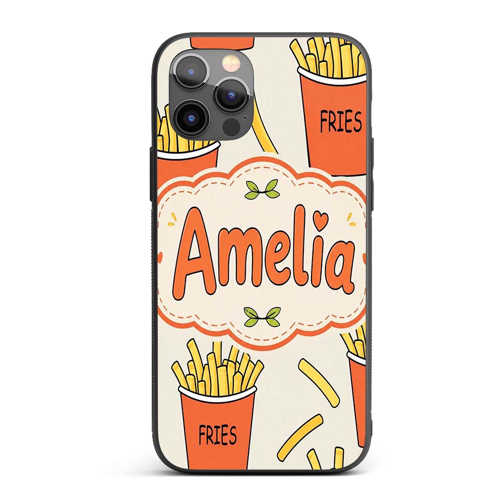 Cute French Fries Cartoon Snack Printed Design Custom Name Protective Phone Case Mobile Cover Durable Everyday Smartphone Shock Resistant