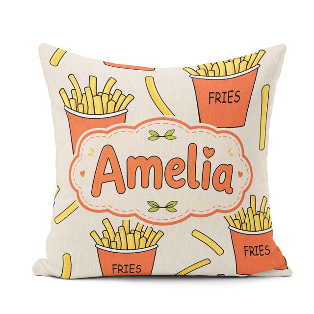 Custom Name Cute French Fries Cartoon Snack Food Cream Seamless Square Filled Cushion Throw Pillow Sofa Bed Home Decor Zip Washable UK Made