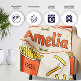 Cute French Fries Cartoon Snack Food Cream Background Seamless  Personalised Custom Name Super Soft Fleece Blanket Bed Sofa Throw
