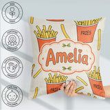 Custom Name Cute French Fries Cartoon Snack Food Cream Seamless Square Filled Cushion Throw Pillow Sofa Bed Home Decor Zip Washable UK Made