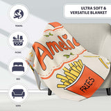 Cute French Fries Cartoon Snack Food Cream Background Seamless  Personalised Custom Name Super Soft Fleece Blanket Bed Sofa Throw