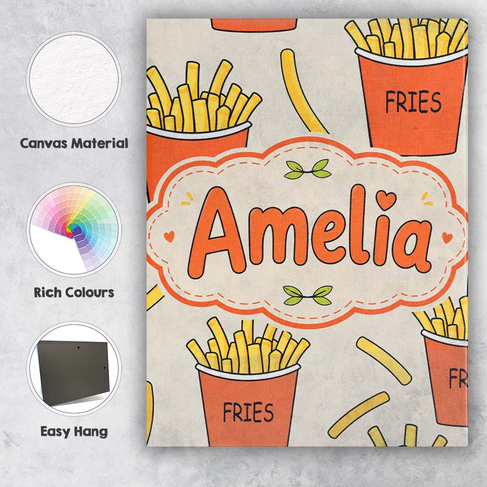 Personalised Name Cute French Fries Cartoon Custom  Bespoke Interior Contemporary Canvas Wall Art Print Decor Picture Ready to Hang
