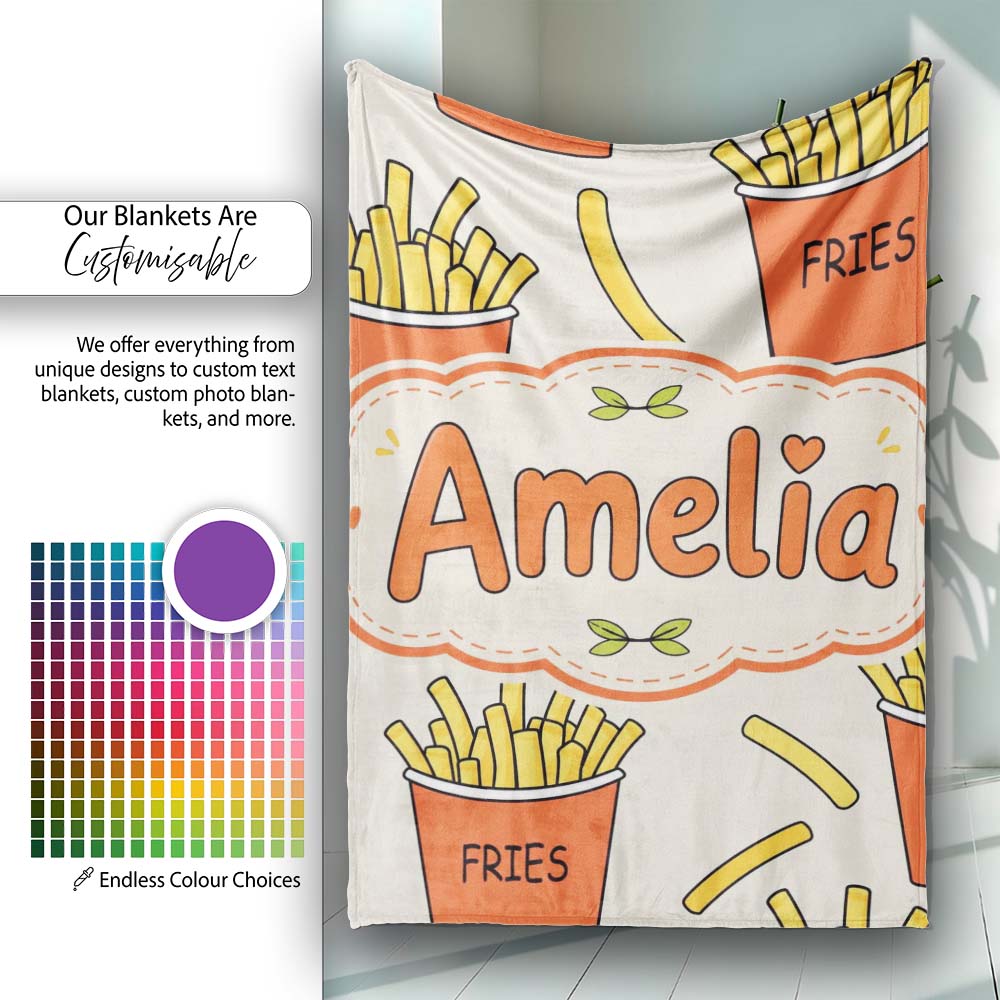 Cute French Fries Cartoon Snack Food Cream Background Seamless  Personalised Custom Name Super Soft Fleece Blanket Bed Sofa Throw