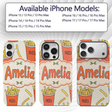 Cute French Fries Cartoon Snack Printed Design Custom Name Protective Phone Case Mobile Cover Durable Everyday Smartphone Shock Resistant