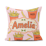 Custom Name French Fries Cartoon Snack Food Blush Pink Seamless Square Filled Cushion Throw Pillow Sofa Bed Home Decor Zip Washable UK Made