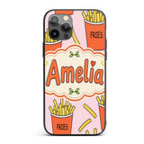 Cute French Fries Cartoon Snack Food Blush Pink Custom Name Protective Phone Case Mobile Cover Durable Everyday Smartphone Shock Resistant