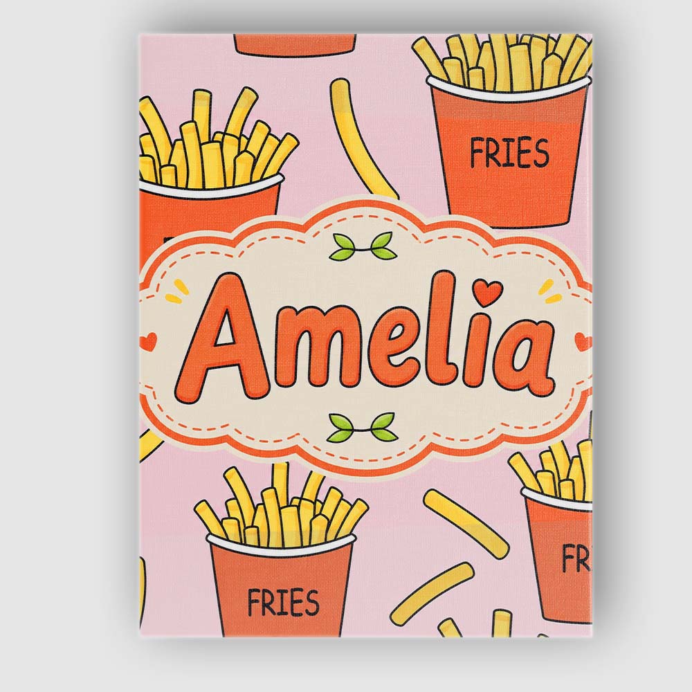 Personalised Name Cute French Fries Cartoon Custom  Bespoke Interior Contemporary Canvas Wall Art Print Decor Picture Ready to Hang
