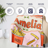 Cute French Fries Cartoon Snack Food Blush Pink Background Seamless  Personalised Custom Name Super Soft Fleece Blanket Bed Sofa Throw