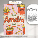 Cute French Fries Cartoon Snack Food Blush Pink Background Seamless  Personalised Custom Name Super Soft Fleece Blanket Bed Sofa Throw