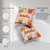 Custom Name French Fries Cartoon Snack Food Blush Pink Seamless Square Filled Cushion Throw Pillow Sofa Bed Home Decor Zip Washable UK Made