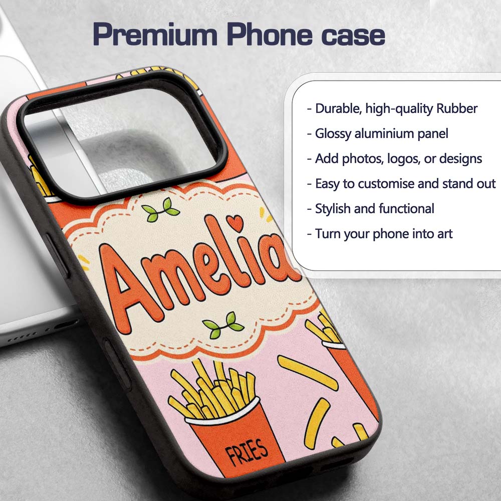 Cute French Fries Cartoon Snack Food Blush Pink Custom Name Protective Phone Case Mobile Cover Durable Everyday Smartphone Shock Resistant