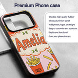 Cute French Fries Cartoon Snack Food Blush Pink Custom Name Protective Phone Case Mobile Cover Durable Everyday Smartphone Shock Resistant
