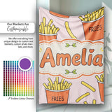 Cute French Fries Cartoon Snack Food Blush Pink Background Seamless  Personalised Custom Name Super Soft Fleece Blanket Bed Sofa Throw