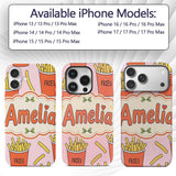 Cute French Fries Cartoon Snack Food Blush Pink Custom Name Protective Phone Case Mobile Cover Durable Everyday Smartphone Shock Resistant