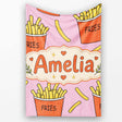 Cute French Fries Cartoon Snack Food Soft Pink Background Seamless  Personalised Custom Name Super Soft Fleece Blanket Bed Sofa Throw