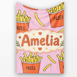 Cute French Fries Cartoon Snack Food Soft Pink Background Seamless  Personalised Custom Name Super Soft Fleece Blanket Bed Sofa Throw