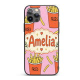 Cute French Fries Cartoon Snack Food Soft Pink Custom Name Protective Phone Case Mobile Cover Durable Everyday Smartphone Shock Resistant