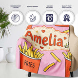 Cute French Fries Cartoon Snack Food Soft Pink Background Seamless  Personalised Custom Name Super Soft Fleece Blanket Bed Sofa Throw