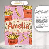 Cute French Fries Cartoon Snack Food Soft Pink Background Seamless  Personalised Custom Name Super Soft Fleece Blanket Bed Sofa Throw