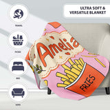 Cute French Fries Cartoon Snack Food Soft Pink Background Seamless  Personalised Custom Name Super Soft Fleece Blanket Bed Sofa Throw