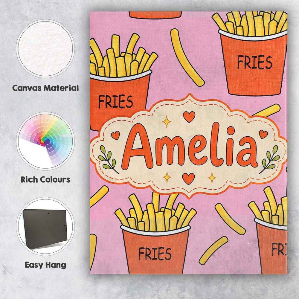 Personalised Name Cute French Fries Cartoon Custom  Bespoke Interior Contemporary Canvas Wall Art Print Decor Picture Ready to Hang