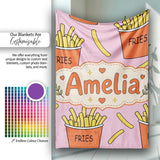 Cute French Fries Cartoon Snack Food Soft Pink Background Seamless  Personalised Custom Name Super Soft Fleece Blanket Bed Sofa Throw