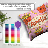 Custom Name French Fries Cartoon Snack Food Soft Pink Background Square Filled Cushion Throw Pillow Sofa Bed Home Decor Zip Washable UK Made