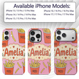 Cute French Fries Cartoon Snack Food Soft Pink Custom Name Protective Phone Case Mobile Cover Durable Everyday Smartphone Shock Resistant