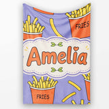 Cute French Fries Cartoon Snack Food Purple Background Seamless  Personalised Custom Name Super Soft Fleece Blanket Bed Sofa Throw