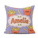 Custom Name Cute French Fries Cartoon Snack Food Purple Seamless Square Filled Cushion Throw Pillow Sofa Bed Home Decor Zip Washable UK Made