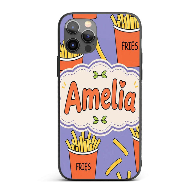 Cute French Fries Cartoon Snack Printed Design Custom Name Protective Phone Case Mobile Cover Durable Everyday Smartphone Shock Resistant