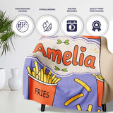 Cute French Fries Cartoon Snack Food Purple Background Seamless  Personalised Custom Name Super Soft Fleece Blanket Bed Sofa Throw