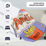 Cute French Fries Cartoon Snack Food Purple Background Seamless  Personalised Custom Name Super Soft Fleece Blanket Bed Sofa Throw