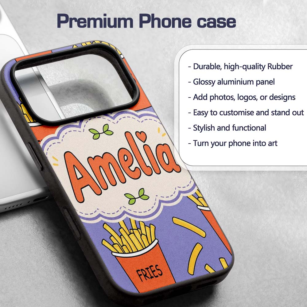 Cute French Fries Cartoon Snack Printed Design Custom Name Protective Phone Case Mobile Cover Durable Everyday Smartphone Shock Resistant