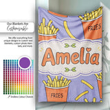 Cute French Fries Cartoon Snack Food Purple Background Seamless  Personalised Custom Name Super Soft Fleece Blanket Bed Sofa Throw
