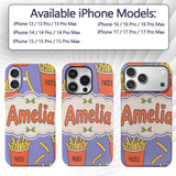Cute French Fries Cartoon Snack Printed Design Custom Name Protective Phone Case Mobile Cover Durable Everyday Smartphone Shock Resistant