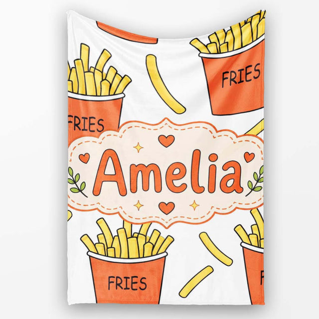 Cute French Fries Cartoon Snack Food Light Grey Background Seamless  Personalised Custom Name Super Soft Fleece Blanket Bed Sofa Throw