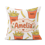 Custom Name French Fries Cartoon Snack Food Light Grey Seamless Square Filled Cushion Throw Pillow Sofa Bed Home Decor Zip Washable UK Made