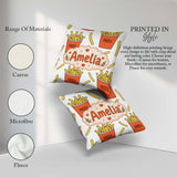 Custom Name French Fries Cartoon Snack Food Light Grey Seamless Square Filled Cushion Throw Pillow Sofa Bed Home Decor Zip Washable UK Made