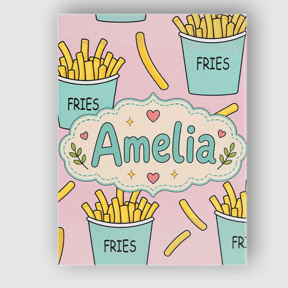 Personalised Name Cute French Fries Cartoon Custom  Bespoke Interior Contemporary Canvas Wall Art Print Decor Picture Ready to Hang