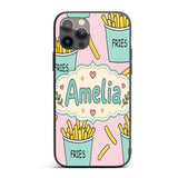 Cute French Fries Cartoon Snack Seamless Pattern Custom Name Protective Phone Case Mobile Cover Durable Everyday Smartphone Shock Resistant