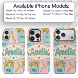 Cute French Fries Cartoon Snack Seamless Pattern Custom Name Protective Phone Case Mobile Cover Durable Everyday Smartphone Shock Resistant