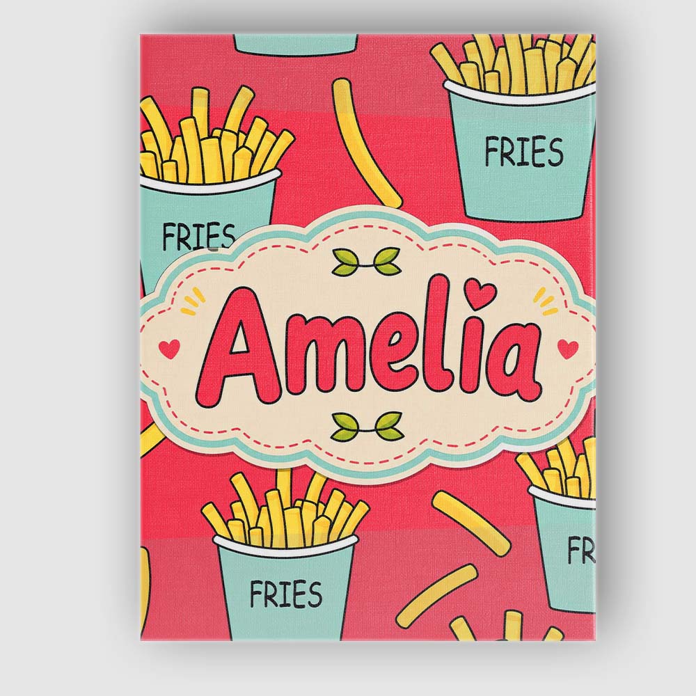 Personalised Name Cute French Fries Cartoon Custom  Bespoke Interior Contemporary Canvas Wall Art Print Decor Picture Ready to Hang