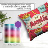 Custom Name French Fries Cartoon Snack Seamless Pattern Teal Red Square Filled Cushion Throw Pillow Sofa Bed Home Decor Zip Washable UK Made