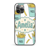 Cute French Fries Cartoon Snack Seamless Pattern Custom Name Protective Phone Case Mobile Cover Durable Everyday Smartphone Shock Resistant