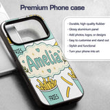 Cute French Fries Cartoon Snack Seamless Pattern Custom Name Protective Phone Case Mobile Cover Durable Everyday Smartphone Shock Resistant