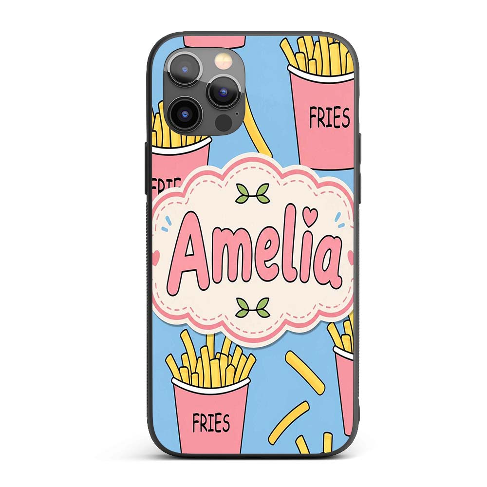 Cute French Fries Cartoon Snack Seamless Pattern Custom Name Protective Phone Case Mobile Cover Durable Everyday Smartphone Shock Resistant