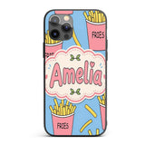 Cute French Fries Cartoon Snack Seamless Pattern Custom Name Protective Phone Case Mobile Cover Durable Everyday Smartphone Shock Resistant